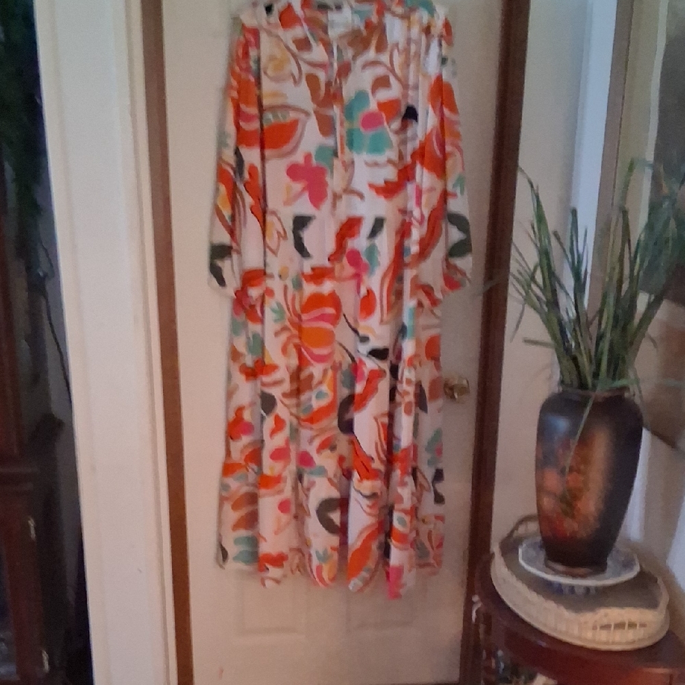 Umgee Cream Maxi Dress 3X with Orange, Pink & Teal Floral Print
